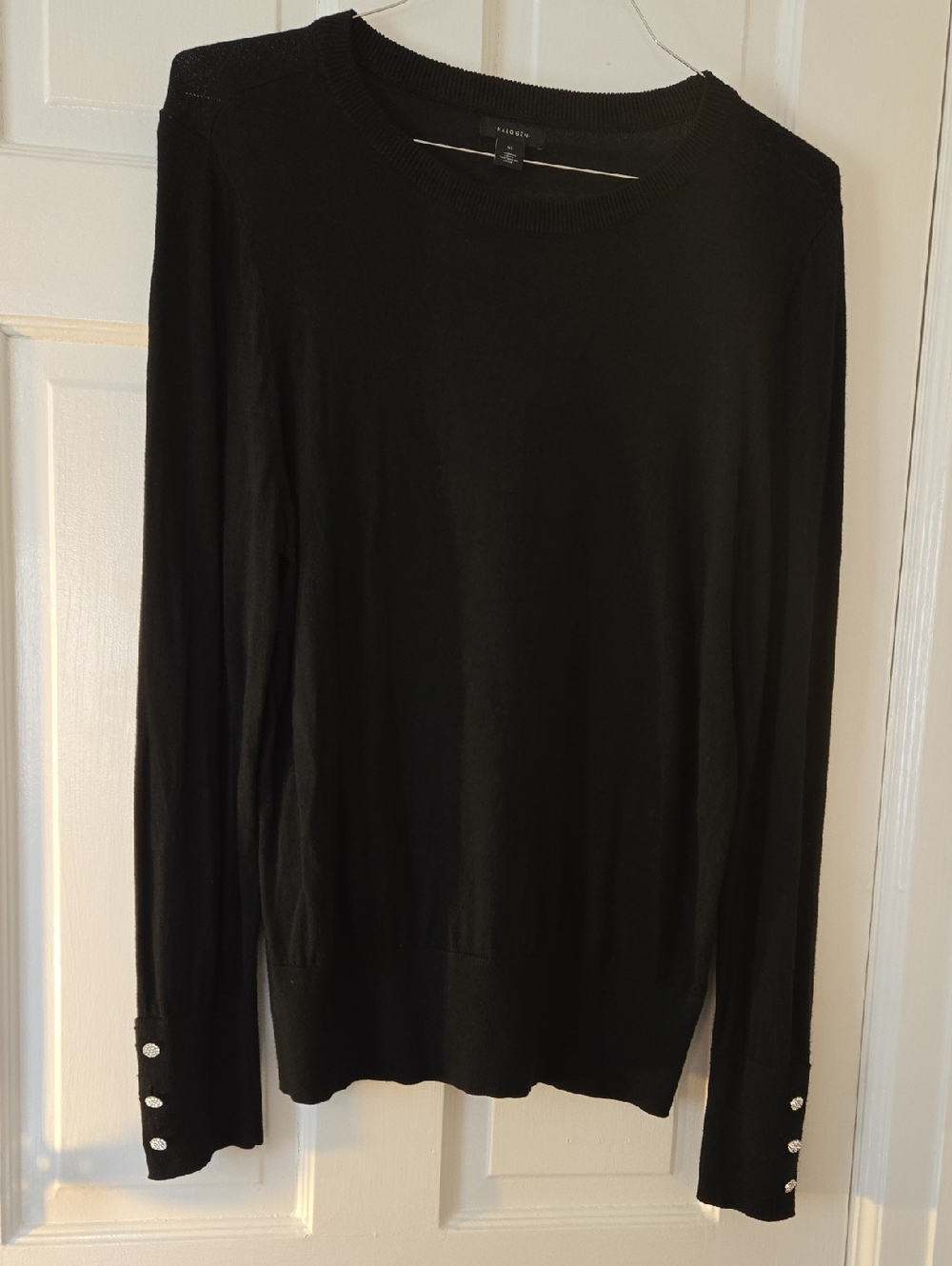 Halogen Black Crewneck Sweater with Button Cuffs